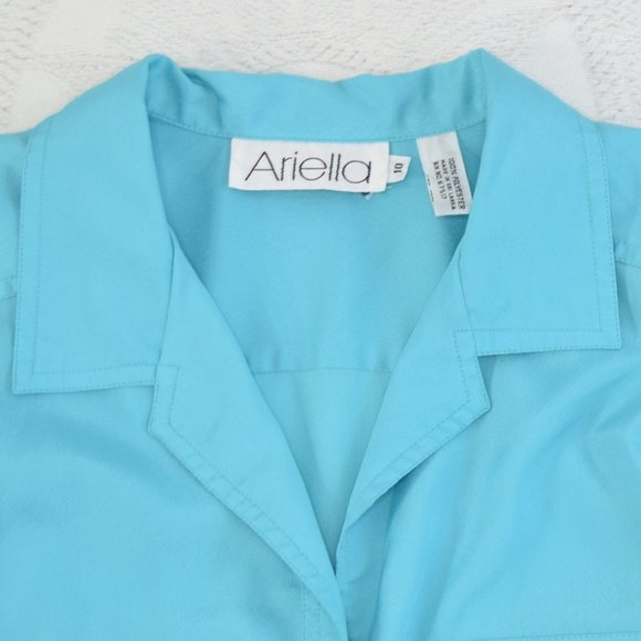 Vintage 90’s Ariella Aqua Blue Lightweight Button Up Short Sleeve Shoulder Pad B - Picture 5 of 12